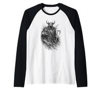 Vikingo con Casco Hacha Cuervo Valhalla Mitología nórdica Camiseta Manga Raglan