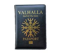 Vikingos Valhalla Viaje Funda para Pasaporte Billetera, Tarjeta de IdentificacióN Vacunas Combo Fundas Cuero, Regalo Hombres el Padre, Marido, Amuleto Novio,Negro