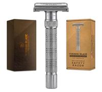 VIKINGS BLADE Maquinilla de afeitar de seguridad ajustable de doble filo + funda de lujo. Suave, reutilizable, respetuosa con el medio ambiente (The Emperor "Frosted Chrome")