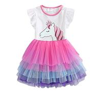 VIKITA Vestido Invierno Manga Corta Tul Algodón Bordado Unicornio para Niñas SH4590 7T