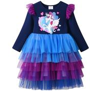 VIKITA Vestido Invierno Manga Larga Tul Algodón Bordado Unicornio para Niñas LH2320 7T
