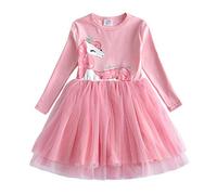 VIKITA Vestido Invierno Manga Larga Tul Algodón Bordado Unicornio para Niñas LH4579 7T