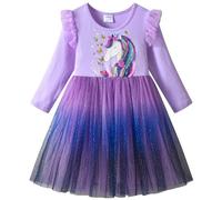 VIKITA Vestido Invierno Manga Larga Tul Algodón Bordado Unicornio para Niñas LH4825 7-8 años