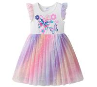VIKITA Vestido Lentejuelas Patrón de Mariposa Unicornio Estampado Algodón Tulle Disfraz de Princesa Niñas Blanco SH4853 9-10años