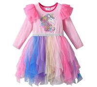 VIKITA Vestido Patrón de Mariposa Unicornio Algodón Tulle Tutu Manga Corta Niñas Lh2316B 6-7años=122cm