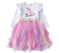 VIKITA Vestido Patrón de Mariposa Unicornio Algodón Tulle Tutu Manga Corta Niñas Lh4785 6-7años=122cm