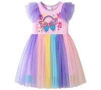 VIKITA Vestido Patrón de Mariposa Unicornio Algodón Tulle Tutu Manga Corta Niñas Sh2324 6-7años=122cm