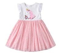 VIKITA Vestido Patrón de Mariposa Unicornio Algodón Tulle Tutu Manga Corta Niñas Sh4785 7-8años=128cm
