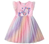 VIKITA Vestido Patrón de Mariposa Unicornio Algodón Tulle Tutu Manga Corta Niñas Sh4854 2-3años=98cm