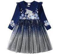 VIKITA Vestido Patrón de Mariposa Unicornio Algodón Tulle TutuManga Larga Niñas Lh4111 6-7años=122cm