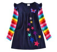 VIKITA Vestidos para Niñas T-Shirt Manga Larga Algodón Casual Patrón de Estrella Lh5808 10T