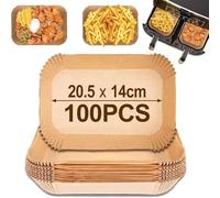 VIKKI 100 unidades de papel de horno para freidora de aire caliente de doble zona, 20,5 x 14 cm, compatible con Ninja Food Dual Air Fryer AF300EU AF400EU, Princess y otros accesorios de freidora de