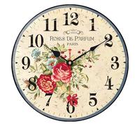 VIKMARI Flores Vintage Floral Relojes de Pared Decorativo de Madera Redondo Reloj de Pared 14 Inch Rosas Parfum