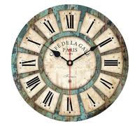 VIKMARI los números en Silencio para no Hacer tictac del Reloj de Pared rústica Romana Redonda de Madera Decorativo de la Pared Relojes 14 Inch Estilo rústico