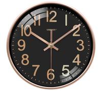 VIKMARI Reloj de Pared 20 cm Negro Mate y Dorado Silencioso con Batería para Cocina Oficina Baño Salón Dormitorio