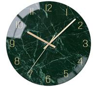 VIKMARI Reloj de Pared 25 cm - Silencioso Sin Tictac, Movimiento Quartz, Pilas Incluidas, Mármol Diseño Moderno Decorativo para Salón Cocina Salon Oficina Escuela - Verde Oscuro