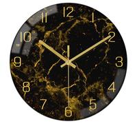 VIKMARI Reloj de Pared con Textura de Mármol Moderno Negro Decoración Rústica para Cocina 30cm Funciona con Pilas Silencioso Cuarzo Decorativo Negro y Dorado para Oficina, Dormitorio, Sala de Estar