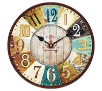 VIKMARI Reloj de pared de madera, funciona con pilas, reloj rústico retro decorativo de 14 pulgadas, números arábigos, coloridos, silenciosos, sin tictac, para cocina, dormitorio, decoración del hogar