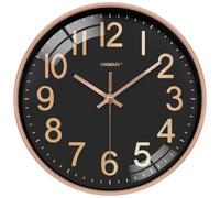 VIKMARI Reloj de Pared Grande 30 cm Negro Mate y Dorado Brillante Silencioso Movimiento Cuarzo Batería para Salón Dormitorio