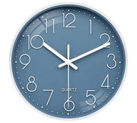 VIKMARI Reloj de Pared Moderno y Sencillo 25 cm Silencioso Color Azul Funciona con Pilas Decorativo para Niños Salón Dormitorio Cocina Oficina Baño (Azul)