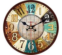 VIKMARI Reloj de pared vintage de madera reloj de pared sin ruido de tictac, reloj de pared vintage europeo decoración para cocina, salón, dormitorio, oficina, escuela, estilo parisino, Francia, 30 cm