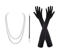 VIKSAUN 3 piezas 1920s Flapper Great Gatsby Accesorios Set Collar de perlas, tubo plástico, Guantes, Accesorios de los años 20 Disfraz Mujer Flapper Set, retro Accesorios