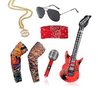 VIKSAUN 7 Piezas Kit de Rockero de Punk Gotico de 70 80 90, Set de Accesorios Hippies, Accesorios de Disfraz de Roca de Metales Pesados, Halloween Accesorios Punk Cosplay Fiesta
