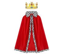 VIKSAUN Disfraz de rey - Juego de capa y corona de príncipe para juegos de rol, disfraz de Rey Reina de la Natividad, actuaciones en escenario, día de la coronación, cumpleaños, Halloween, rosso