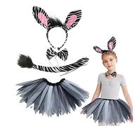 VIKSAUN Zebra Diadema Lazo Tutú Falda Set accesorios de cosplay juego de disfraz de animal para niños y adultos para actuaciones en Regalos de Fiesta de Cumpleaños (Negro)