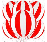 VIKY Globos decorativos para carnaval rojo y blanco, 6 unidades de 55 cm, 4D circo, globos decorativos para carnaval, fiestas, color rojo y blanco, globos de helio para decoración de carnaval, noche