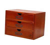 Vikye Caja de Almacenamiento para Catálogo de Tarjetas de Biblioteca, Organizador Apilable de 3 Cajones para Coleccionistas y Profesores, Diseño de Madera, 9,84x7,48x6,89 Pulgadas