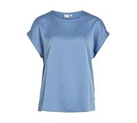 Vila Blusa de satén para Mujer, Camiseta de Manga Corta, básica, Cuello Redondo, Top Brillante, túnica Blusa, Parte Superior VIELLETTE, Colores: Azul-4, Talla: 36, Azul-4., 38