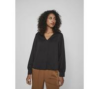 VILA Blusa satinada con cuello de pico y manga larga. Color Negro