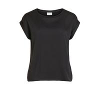 Vila Camiseta Viellette S/S Satén Top – cuello redondo – Negro, mujer
