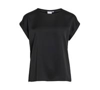 Vila Camiseta Viellette S/S Satén Top – cuello redondo – Negro, mujer