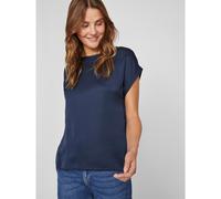 VILA Camiseta satinada, cuello redondo. Color azul marino