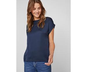 VILA Camiseta satinada, cuello redondo. Color azul marino