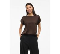 VILA Camiseta satinada, cuello redondo. Color chocolate