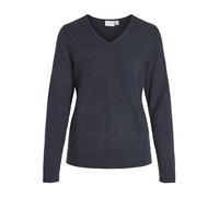 Vila Clothes Viril L/s V-Neck Knit Top-Noos, suéter Mujer, Azul (Total Eclipse Detail:Melange), 36 (Talla del Fabricante: Small)