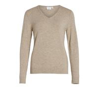 Vila Clothes Viril L/s V-Neck Knit Top-Noos, suéter Mujer, Beige (Natural Melange Natural Melange), 40 (Talla del Fabricante: Medium)