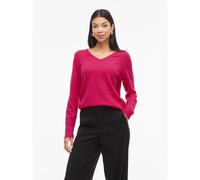 VILA Jersey con cuello de pico de punto fino. Color Rosa Fucsia
