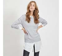 VILA Jersey con cuello redondo de punto fino. Color Gris Claro Jaspeado