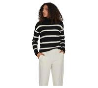 Vila Viril-Camiseta de Punto (Talla L/S) Jersey, Negro/Rayas: Alyssum Blanco, M para Mujer