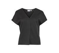 Vila Viellette V-Neck S/S Satin Top-Noos Blusa de Manga Corta, Negro, 44 para Mujer