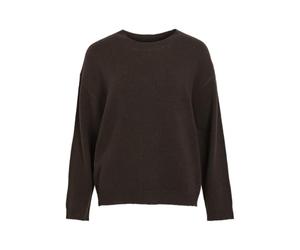 Vila Neck Knit Top Viliga Noos-Camiseta de Cuello Redondo L/S, Granos de café, S para Mujer