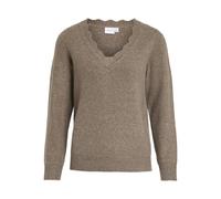 Vila Neck Knit Top Vinikolina Noos-Camiseta de Punto con Cuello en V L/S, Halcón, S para Mujer