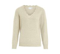 Vila Neck Knit Top Vinikolina Noos-Camiseta de Punto con Cuello en V L/S, Super Light Natural Melan, XL para Mujer