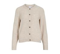 Vila Neck Rib Knit Vivioli Noos-Cárdigan de Punto Acanalado con Cuello Redondo, Melan Natural superligero, L para Mujer