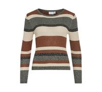 Vila Open O-Neck Glitter Knit Top Viember-Camiseta de Punto con Purpurina (Cuello Redondo, Talla L/S), marrón, L para Mujer