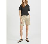 Vila Shorts de mujer de talle medio con vuelto. Camel 36 (36)
